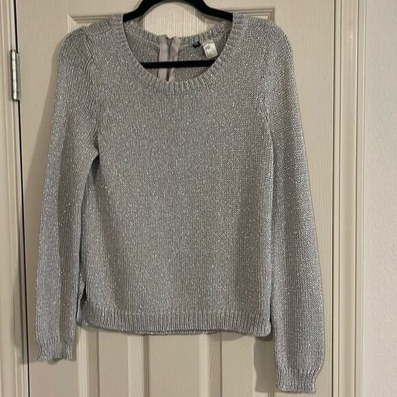 Sweater metallic silver Divided size 8  L/S zip back neck 2 side vent - Picture 1 of 3